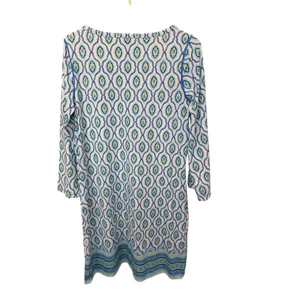 Cabana Life Long Sleeve Knee Length Dress White Turquoise Blue Pocket Sz L EUC - Picture 5 of 7